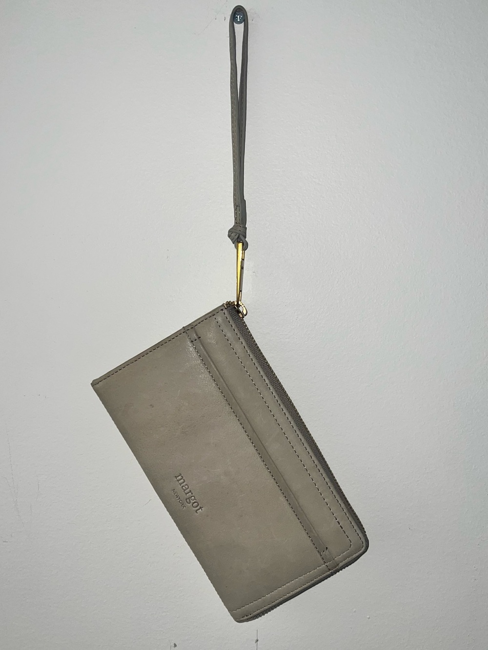 margot Taupe Leather Wristlet Wallet with Gold Hardware